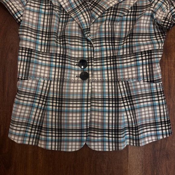 Seductions Size: S Y2K Vintage Blue White Plaid Form Fitting Button Blouse Top - Picture 5 of 8